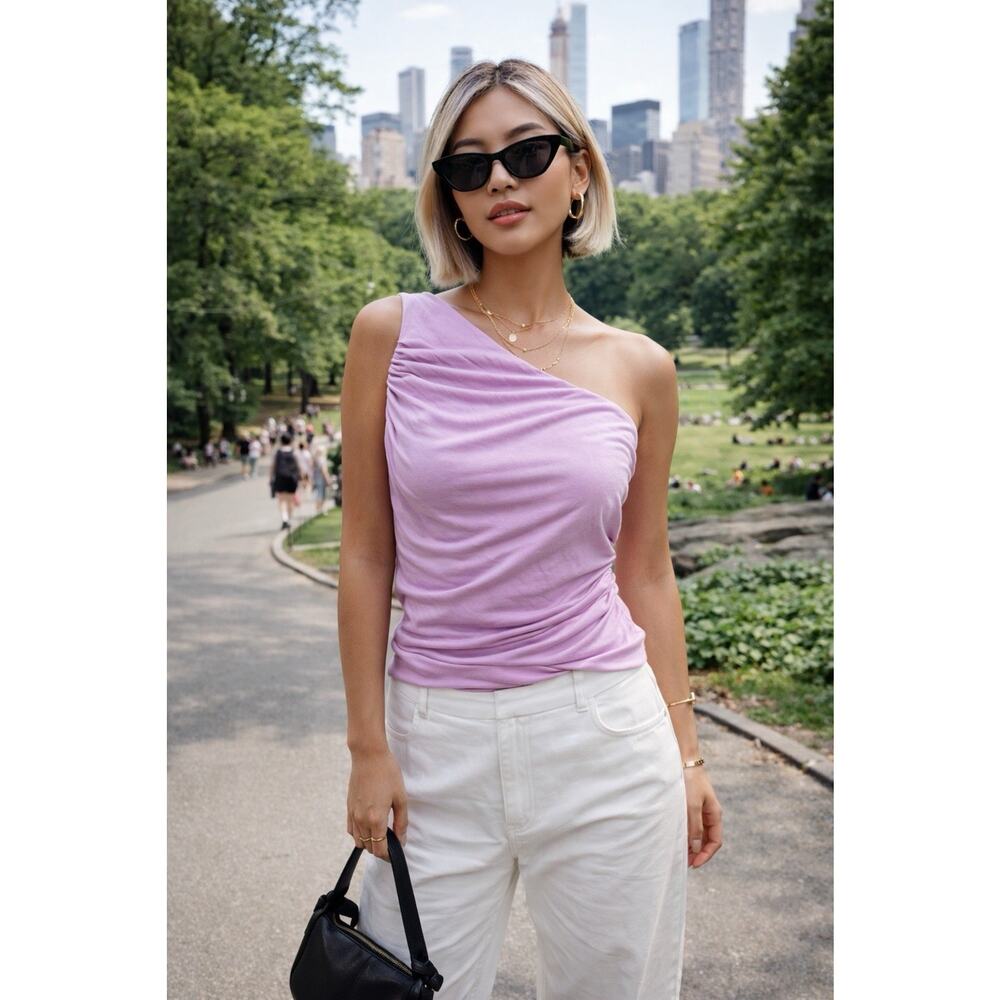 NWT Heartloom One Shoulder Lavender Ruched Top Asymmetrical Y2K Chic Sz S